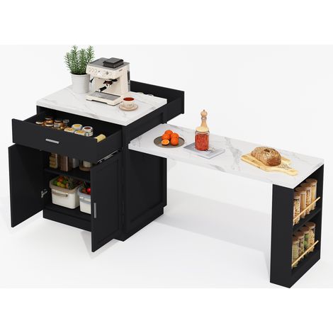 CAIziÎlot cuisine extensible 4-6 pers bicolore rangement tiroirs prise (1/5)