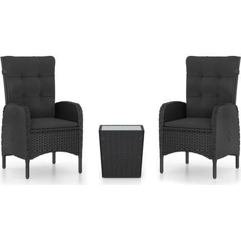 Maison Exclusive - Set da Bistrot per Giardino 3 pz in Polyrattan e Vetro Nero (1/5)