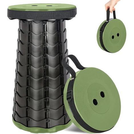 Tabouret Pliable et Portable - Télescopique Rétractable Ø 25,5 x 44,5 cm Idéal Extérieur : Camping, Plein Air, Pêche, Jardin, BBQ, Voyages Charge Max 130 kg en Plastique Vert Noi (1/5)