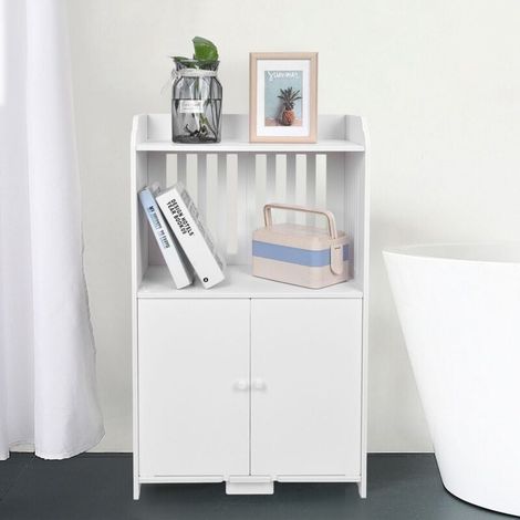 Etagère de rangement salle de bain double porte hauteur 80 cm (1/4)