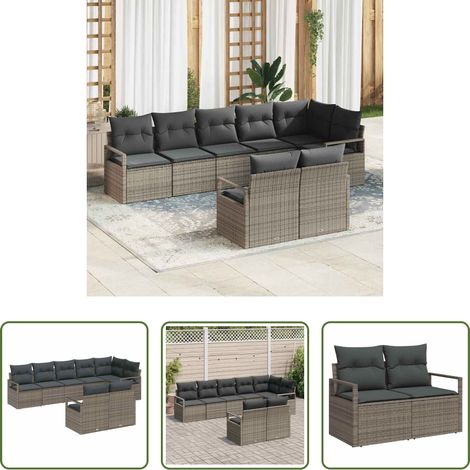 vidaXL Poly Rattan -  Sofa Set mit Kissen 8 pcs Grau Poly Rattan (1/5)