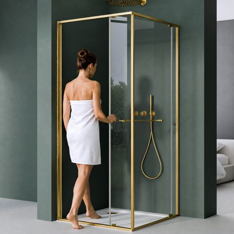 Mai & Mai Cabine de Douche Paroi de Douche Coulissante 75x75x195cm Porte de Douche Montage Réversible Verre Trempé de 6mm Traitement Nano Doré RAV69K (1/5)