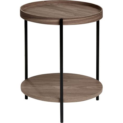 Beliani Side Table Brown Minimalist Modern Metal Frame Shelf Round Engineered Wood, Powder Coated, 49 x 49 x 54 cm LANDER (1/5)