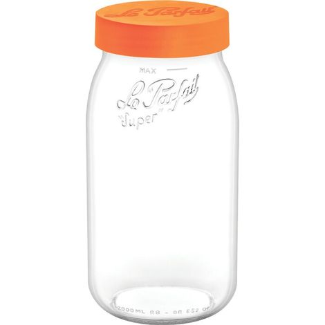 Bote de vidrio con tapa de color naranja de 2 litros, lote de 6