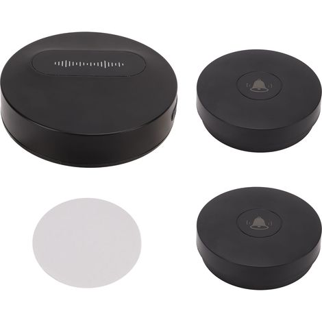 Sonnette sans fil noire, étanche et auto-alimentée, avec 58 mélodies et flash LED, pour la maison et le commerce (prise UE). (1/5)