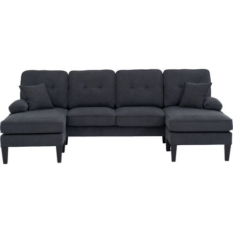 CHICFURN Sofá en U 250x130x88 cm de lino gris oscuro con dos chaise longues para salón (1/5)