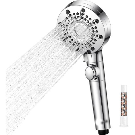 Pommeau de Douche, Pomme de Douche Anti Calcaire Grand Economie Deau,5 Types de Jets, Lance à Haute Pression,Arrêt d'eau à une Touche(G1/2) (1/5)