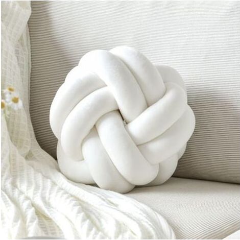 Coussin boule noué, coussin décoratif doux pour la maison, coussin rond noué et interchangeable, coussin moderne fait main (20 cm, blanc) (1/4)