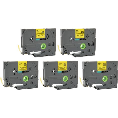 Lot de 5 rubans pour étiqueteuse, noir sur jaune, 2 mm, TZE231, adhésif puissant, laminés, compatibles avec Ptouch. (1/4)