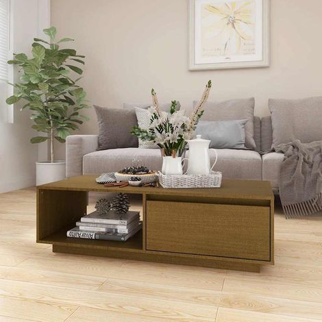 vidaXL Table basse marron miel 110x50x33,5 cm bois de pin massif (1/5)