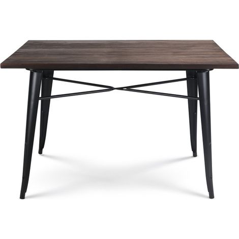 Factory Tisch 120 x 80 cm aus mattschwarzem Metall und dunkler Holzplatte
