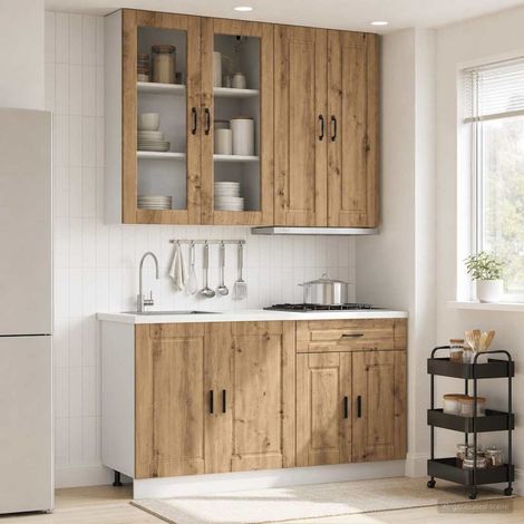 Ensemble de meubles de cuisine 4 pièces en bois d’ingénierie, chêne artisanal, 96.53kg - PANGIVO (1/5)
