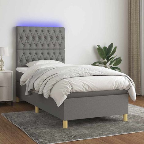 Irovami Lit gris foncé avec sommier à lattes, matelas et éclairage LED 80x200cm (1/5)