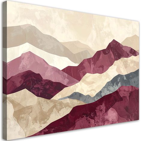 Toile Imprimée, Montagnes abstraites pastel beige bordeaux,45x30 (1/4)