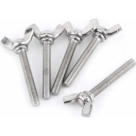 Assortiment de 5 écrous papillon M5 de de vis papillon en acier inoxydable 304 - Vis papillon (M5 x 12 mm), vis, (1/5)