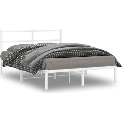 Cadre de lit métal sans matelas et tête de lit blanc 140x200 cm (1/5)