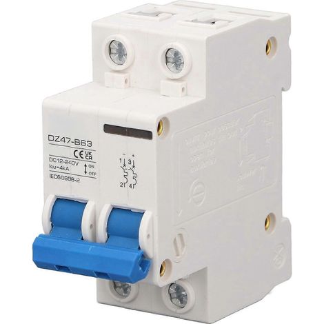 Disjoncteur photovoltaïque bipolaire à courant continu haute sensibilité et protection contre les surcharges, 12–240 V CC, 4 kA, 63 A