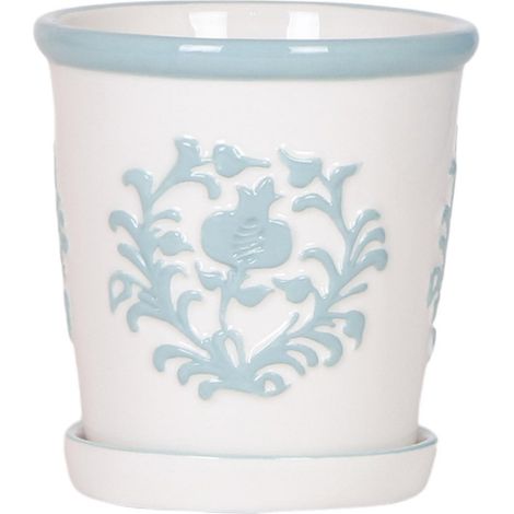 Cache-pot Malaga en Céramique Turquoise Motif Porcelaine Artisanale pour Plantes Ø 9 cm - PANGIVO (1/4)