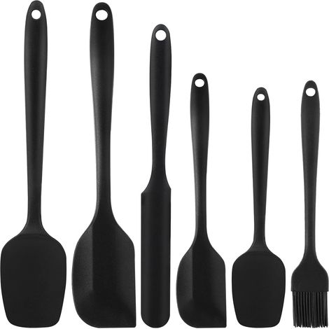 6er-Set Silikonspatel – 28 cm Teigspatel – lebensmittelechtes Silikon – hitzebeständig, antihaftbeschichtet, leicht zu reinigen – zum Kochen, Backen, Mischen (schwarz)