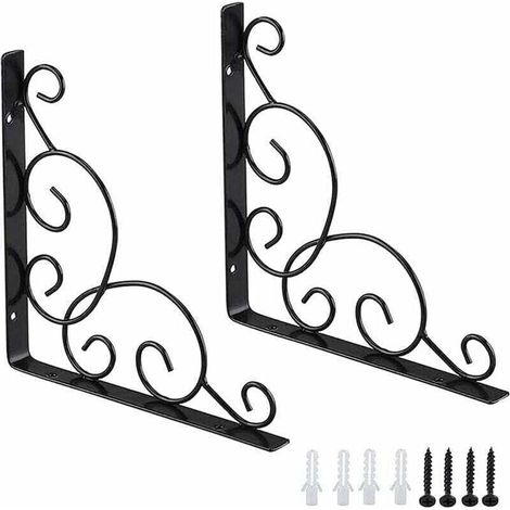 Equerre D'étagere Forgé, XU, 2 Pièces Équerres pour Étagère de Jardin, Équerre Étagere Murale Support D'étagère, Cuisine Salle Bureau Restaurant (Noir) KZQ - KZQ (1/4)