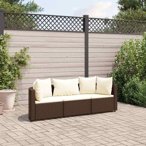 3-tlg. Garten-Sofagarnitur mit Kissen Braun Poly Rattan