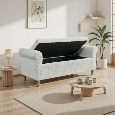 Pouf de rangement ottoman tissu style scandinave avec couvercle, repose-pieds compact salon chambre organisation gain de place moderne (1/5)