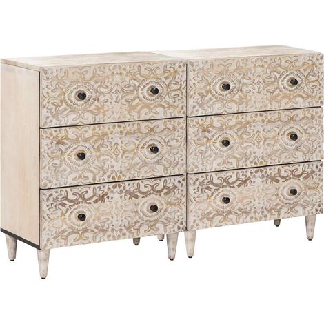 Credenza 2 pcs Bianco 60 x 33,5 x 75 cm Legno di mango massello vidaXL