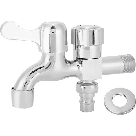 Robinet mural double sortie d'eau G1/2 po en alliage argenté pour machine à laver, serpillière et piscine (1/5)