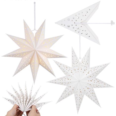 Lot de 3 abat-jour suspendus en papier en forme d'étoile de Noël pour lanternes et lampes (1/5)