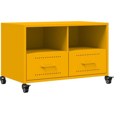 Mobile TV multimediale scaffale per televisione televisore buffet sala da pranzo soggiorno camera da letto giallo senape 68 x 39 x 43,5 cm acciaio giallo 020027664
