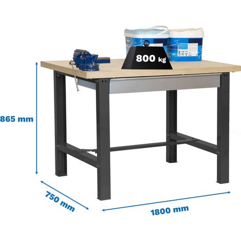 SimonRack Banco da Lavoro con Cassetto Telescopico a Chiusura Ammortizzata – MDF 35 mm – Portata 600 kg – 865x1800x750 mm – Tavolo Fai da Te – Antracite/MDF – BT-6