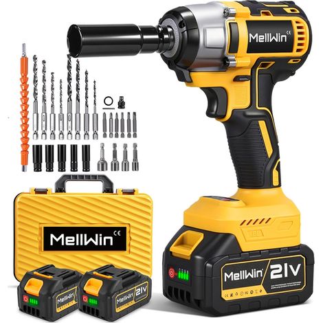 Avvitatore a impatto senza fili Brushless, 380 Nm Avvitatore a impatto con due batterie da 21 V, bulloni per ruote, scatola con 25 accessori