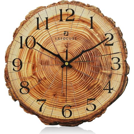 30cm Anneau Annuel Horloge Murale Bois MDF, Silencieuse Rustique Marron, Vintage Retro Pendule Murale Deco pour Salon Cuisine Chambre Bureau (1/5)