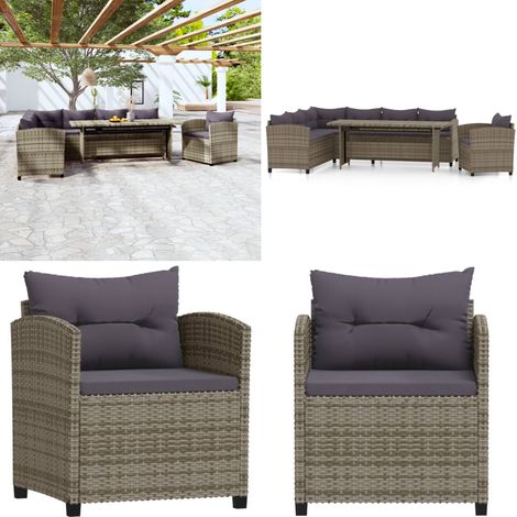 3-tlg. Garten-Lounge-Set mit Kissen Poly Rattan Grau - Garten-Lounge-Set - Garten-Lounge-Sets - Home & Living (1/5)