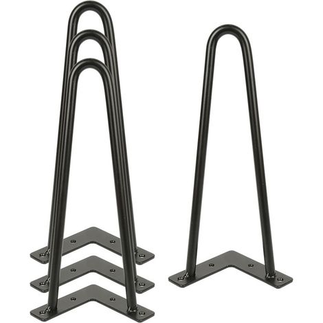 Lot de 4 Pieds de Table Basse Industrielle, Pied Épingle 30cm/ 12in, Hairpin Legs Support de Table en Acier Forge, Pied de Meuble Métal Noir avec des Vis Pour Table Basse, Meuble Bas, Meuble TV (1/5)