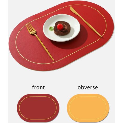 Set de table bicolore en cuir PU antidérapant, isolant thermique et imperméable, couleur rouge bordeaux (1/5)