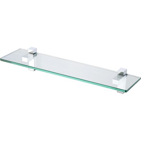 Etagere en Verre Salle de Bain Tablette Douche Murale Rectangulaire 8MM Verre Trempe avec Support en Brossé 50CM, BGS3201 (1/5)