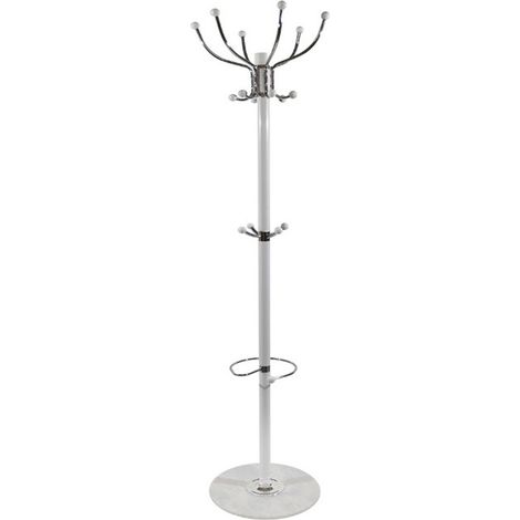 Appendiabiti da Terra Bianco e Cromato Inox H175 17 Ganci e Portaombrelli Integrato Attaccapanni Robusto di Design per Ingresso di casa Camera Soggiorno e Ufficio Base D 36 cm moderno ELEGANTE (1/5)