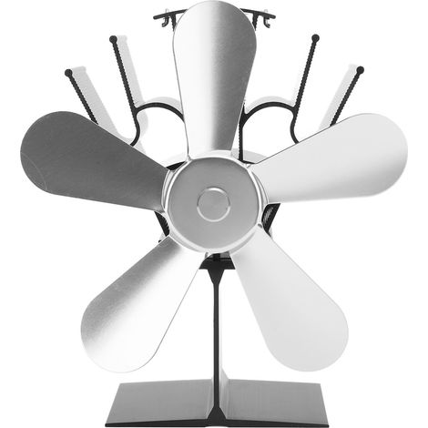 Ventilateur de poêle à bois à 5 pales, alimenté par la chaleur, pour poêle à bois, poêle à granulés, cheminée verticale rectangulaire argentée (1/5)