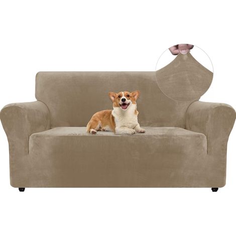 1 Housse de canapé, Tissu velours extensible, Protection animaux, Universel 2 places, Salon (1/5)
