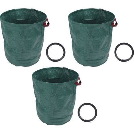 Set mit 3 wiederverwendbaren PP-Gartensäcken, großes Fassungsvermögen (272 l), für Laub, Grasschnitt und andere Pflanzenreste. Maße: 67 x 76 cm. (1/5)