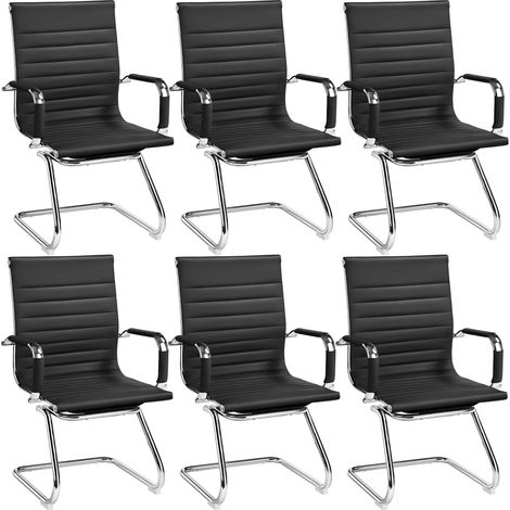 Chaises de Conférence Lot de 6 avec Accoudoirs Cantilever Noir (1/5)