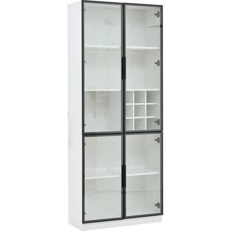 Vitrine blanche 80x35x200 cm avec portes vitrées en aluminium, LED contrôlable par appli, 5 étagères et casier à vin (1/5)