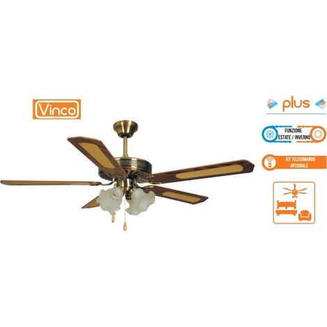 Agitatore/Ventilatore da soffitto con 5 pale in legno noce scuro 4 lampade Vinco - 70900