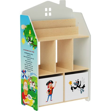 Little Frog Toys Steve and Maggie Kids’ Bookshelf, Front-Facing Picture Book Display, Twinkle Twinkle & Old MacDonald Themed Children's Bookcase with Toy Storage Organiser, Bedroom Furniture, Ages 3+ (1/5)