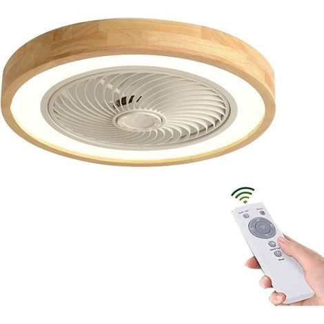 Ventilateur de plafond silencieux en bois – Éclairage LED 36W à intensité variable – Télécommande incluse – Plafonnier moderne pour chambres – Easybio