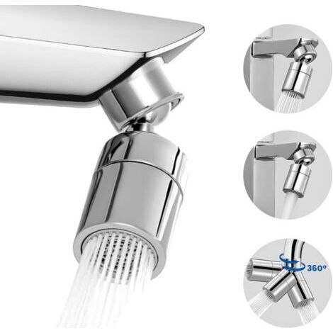 Rallonge De Robinet 360 Rallonge De Robinet Rotatif Pour Évier De Cuisine Aérateur De Robinet Rotatif Pour Robinet d'Évier De Salle De Bain Avec 2 Mode Splash Double Splash Switch(Silver) (1/4)