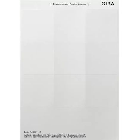 Gira Beschriftungsbögen 69 x 67 mm Zubehör Reinweiß [2871112], 2871 112