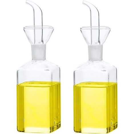 Lot de 2 bouteilles en verre pour huile d'olive, vinaigre, doseur avec bec verseur pour cuisine et barbecue (250 ml) (1/5)