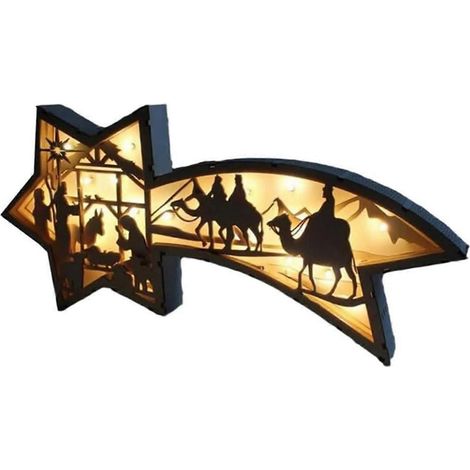 Lampe de Noël LED en bois en forme d'étoile avec crèche (1/5)